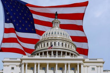 Amerikan bayrağı arka plan üzerinde Capitol Hill detay Washington Dc Capitol Binası