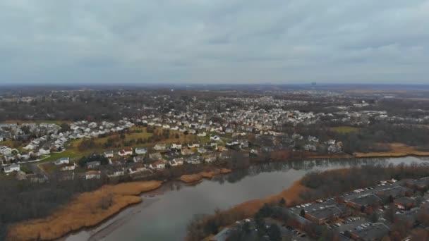 Aérien d'un quartier résidentiel avec maisons et jardins d'une hauteur — Video