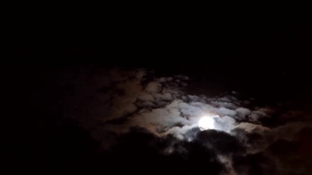 Ay Aşağı. Geçen bulutlar aracılığıyla nice hilal ay. Yüksek tanımlı, — Stok video