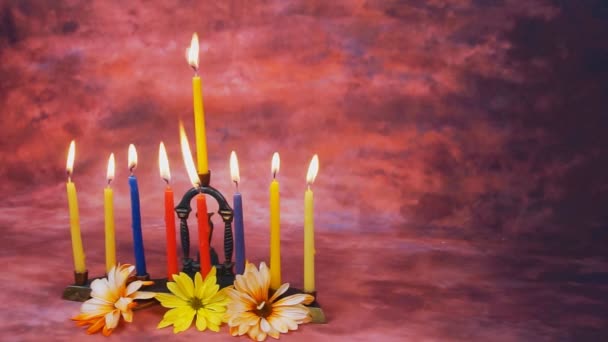 Lighting Hanukkah Candles Hanukkah celebration — Stock Video