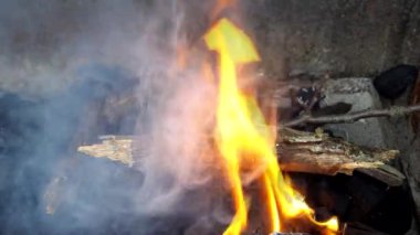 ateş için odun kömür ağır çekim portre bir kamp ateşi yanan sıcak yangın Barbekü