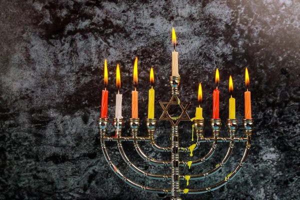 Židovská dovolená hannukah symboly - menorah — Stock fotografie