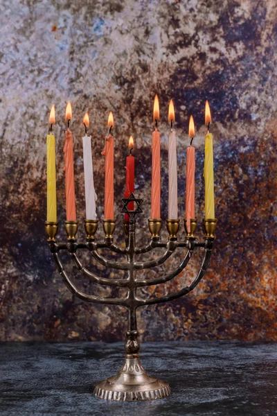 Chanukah Menorah Chanukiah férias judaicas fundo — Fotografia de Stock