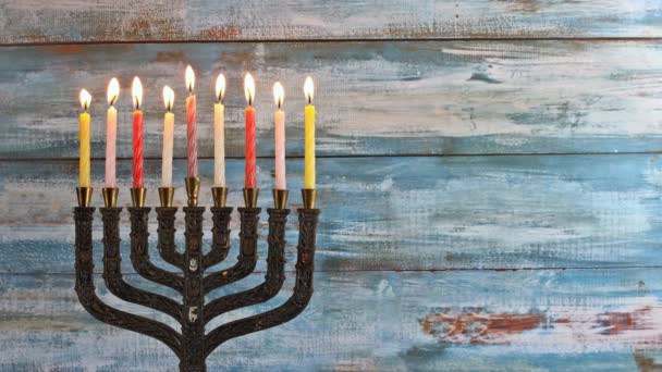 La fiesta judía hannukah símbolos - menorah — Vídeo de stock