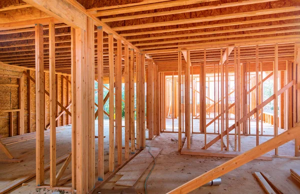 New construction of beam construction house framed the ground up — Stock Photo, Image