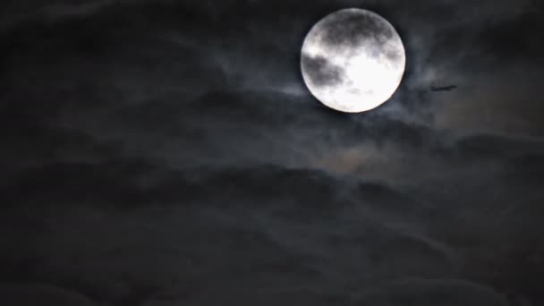 보름달 이 검은 배경에 있고 표면의 세부 사항을 볼 수있다. 달 궤도 지구. — 비디오