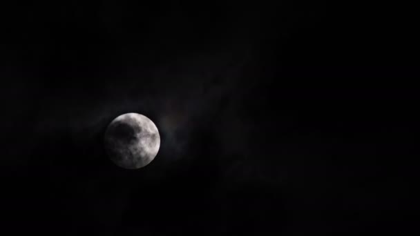 Mystérieux ciel nocturne avec silhouette d'avion de passagers survolant la pleine lune nocturne . — Video