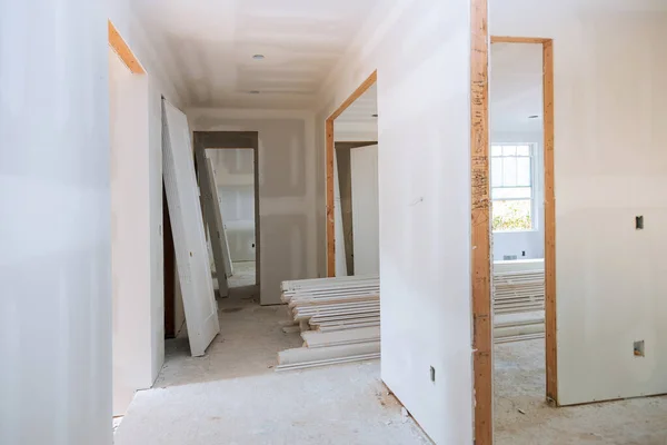 Interior construction of housing project with door installed — Stock Photo, Image