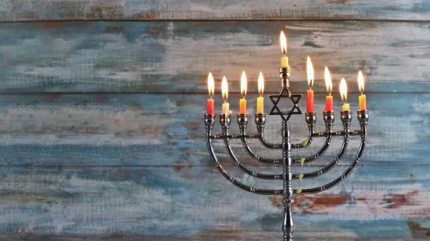Davut'un yıldızı Hanukkah menorah — Stok video