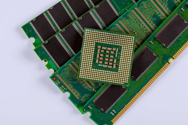 Procesador de chips de CPU y módulos de memoria RAM — Foto de Stock