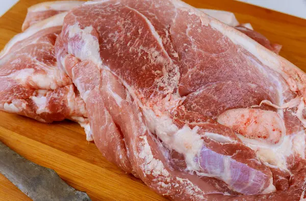 Свиные Ломтики Свежего Мяса Приготовленные Приготовления Пищи — стоковое фото