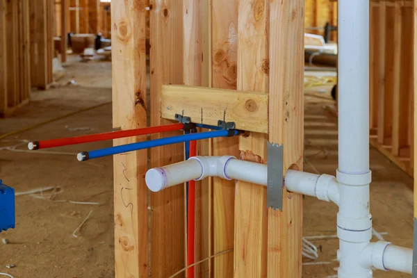 New Residential Construction House Framing Plumbing Laundry Room Beam Framing — Stock Photo, Image