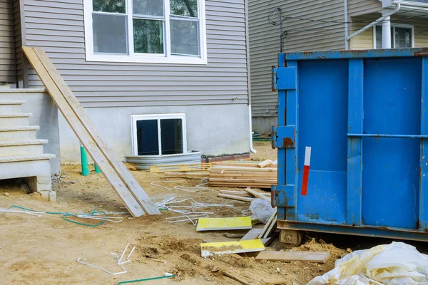 Holzrahmenkonstruktion Von Unvollständigem Haus Bau Auf Bauwerk Aus Balkenbaustoffen Einem — Stockfoto