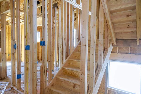 Wooden Frame Structure House Building New Development Framing Construction — Stock Photo, Image