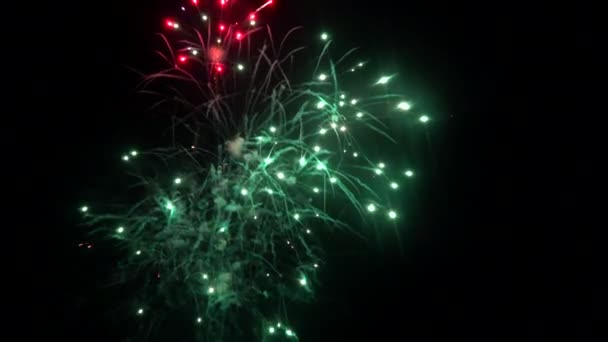 Beaux feux d'artifice colorés de vacances dans le ciel du soir avec spectacle Jour de l'indépendance 4 Juillet — Video