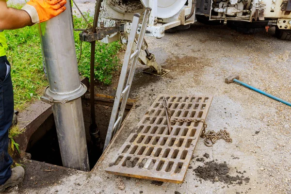 Zuivering Industriële Reiniging Vrachtwagen Schoon Verstopping Een Riool Lijn Machine — Stockfoto