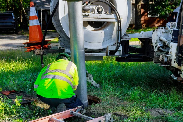 Sewage Industrial Cleaning Truck Clean Blockage Sewer Line Machine — Stock Photo, Image