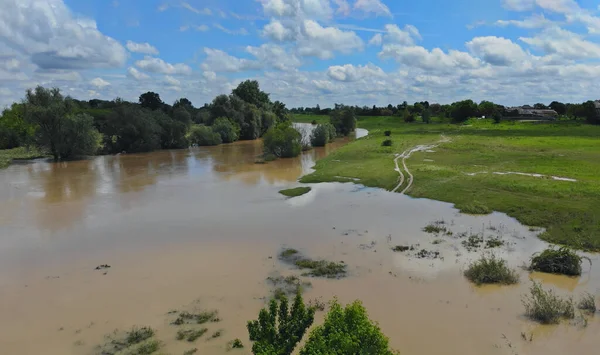 Agua Que Fluye Campo Granja Canal Campo Inundado Daños Después — Foto de Stock