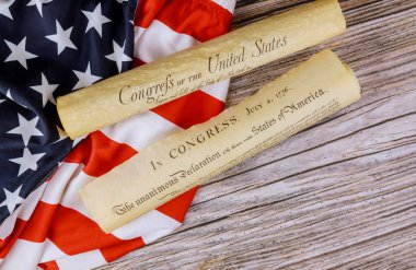 Detail document vintage parchment of American constitution the United States Declaration of Independence with 4th july 1776 clipart