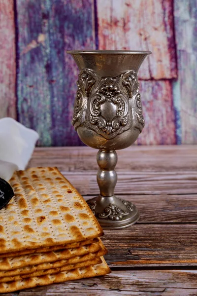 Traditional Passover Symbols Jewish Holiday Pesach Matzoh — Stock Photo, Image