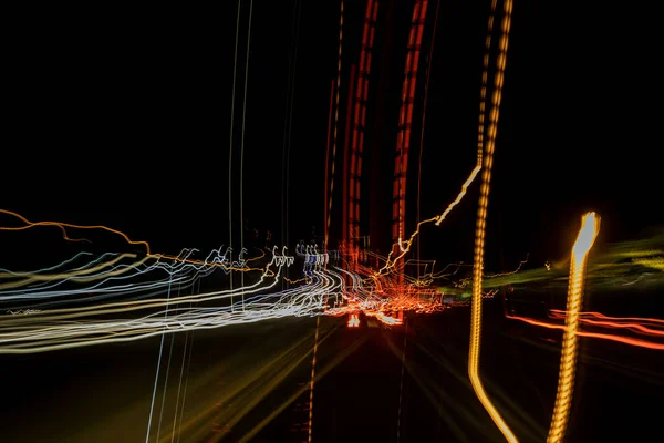 Perspectiva Luz Azul Iluminado Alta Velocidad Carretera Urbana Coches Movimiento —  Fotos de Stock