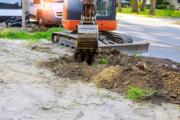 Excavadora Máquina Descarga Tierra Tierra Movimiento Obras Construcción — Foto de Stock