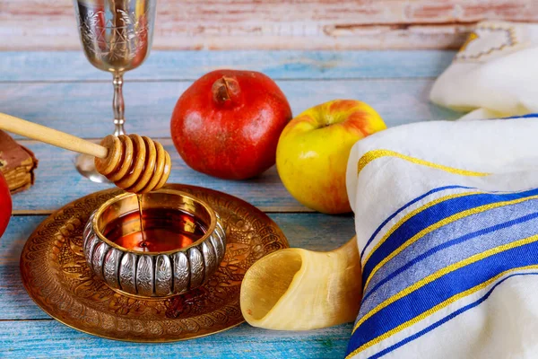 Een Joods Nieuwjaar Met Honing Voor Appel Granaatappelvakantie Van Rosh — Stockfoto