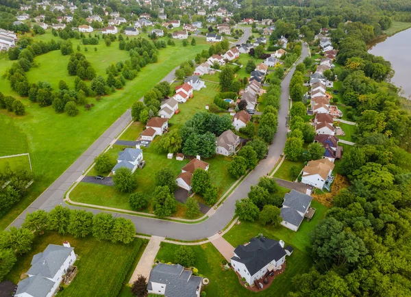 Breed Panorama Uitzicht Vanuit Lucht Met Hoge Gebouwen Prachtige Woonwijken — Stockfoto