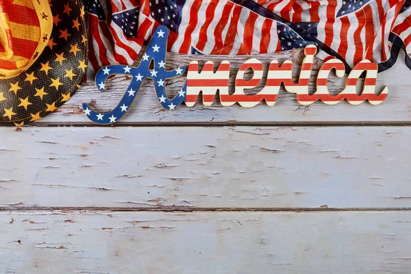 Amerika Ahşap Arka Planda Amerikan Bayrağının Vatanseverlikle Süslenmiş Federal Bayramını — Stok fotoğraf
