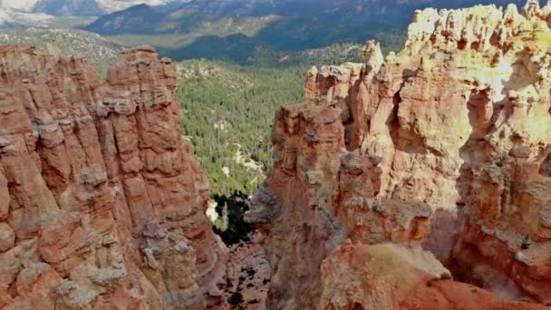 Güneşli bir kayanın üzerinden Zion Ulusal Parkı Utah 'ın kırmızı bir kayasına bakın. — Stok video