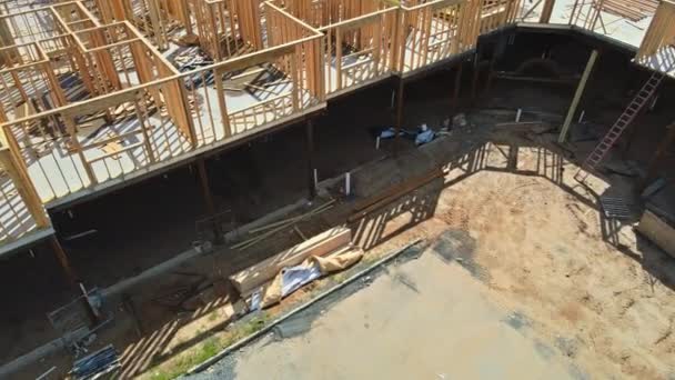 American residential beams of new apartments in mid construction — Stock Video