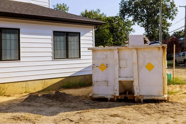 Construction Trash Dumpsters Metal Container House Renovation — Stock Photo, Image