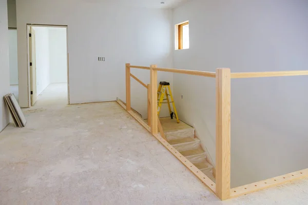 Interior construction of housing project with door and molding installed construction materials