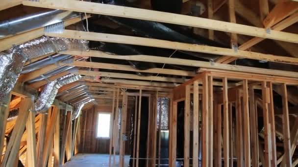 Interior view construction wall of an apartment attic of new frame new house residential — Stock Video