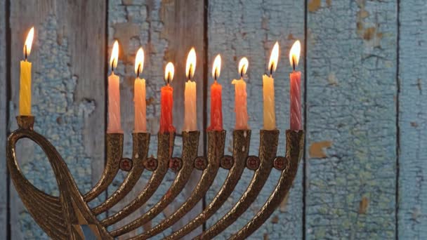 Hanukkah jewish holiday with menorah candelabra — Stock Video