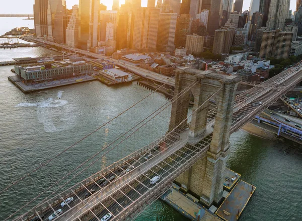 Панорама Манхэттена Закат Бруклинский Мост Нью Йорк Сша — стоковое фото