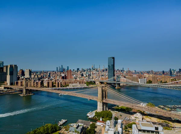 Brooklyn Bridge Manhattan Bridge Con Manhattan Rascacielos Nueva York Skyline — Foto de Stock