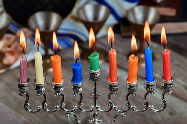 Εβραϊκή Γιορτή Hanukkah Μενόρα Στο Εβραϊκό Φεστιβάλ — Φωτογραφία Αρχείου