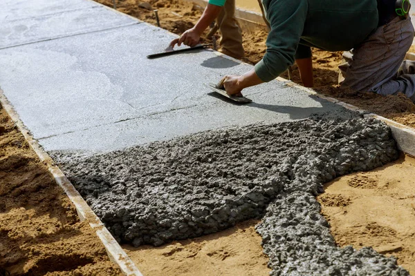 Laying New Sidewalk Wet Concrete Freshly Poured Concrete Sidewalks — Stock Photo, Image