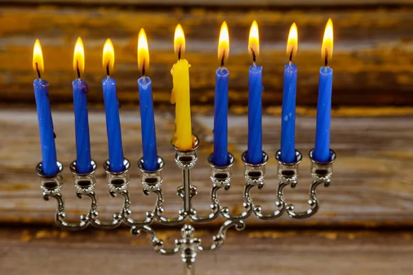 Szczęśliwe Żydowskie Święto Świętuje Chanuka Menora Festiwal Światła Świece — Zdjęcie stockowe