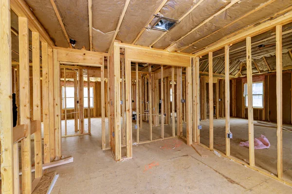 Construction Home Interior Framing Residential Beam Framework Wooden New House — Stock Photo, Image