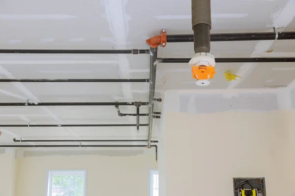 Automatic Fire Sprinkler System Install Pipe Ceiling Background Office Building — Stock Photo, Image