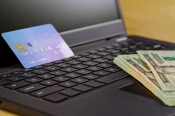 Commerce Shopping Payment Online Use Laptop Computer Credit Card Online — Stock Photo, Image