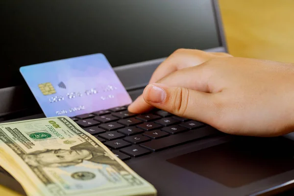 Online Shopping Cyber Monday Hands Holding Using Internet Banking Credit — Stock Photo, Image