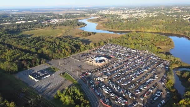 Lot de vente aux enchères sur les voitures distribuées dans le terminal de voitures d'occasion garées — Video