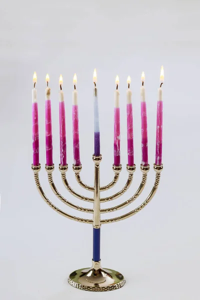 Chanoeka Een Brandend Menorah Symbool Van Het Jodendom Traditionele Joodse — Stockfoto