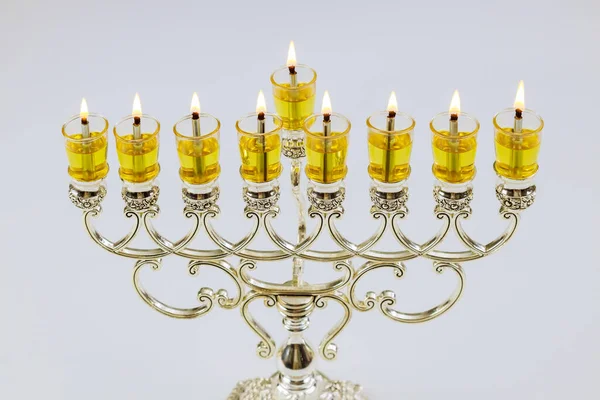 Lighting Candles Menorah Hanukkah Jewish Festival — Stock Photo, Image