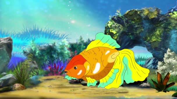 Разноцветная Золотая Рыбка Плавает Аквариуме Ручная Анимация Петельная Графика Движения — стоковое видео