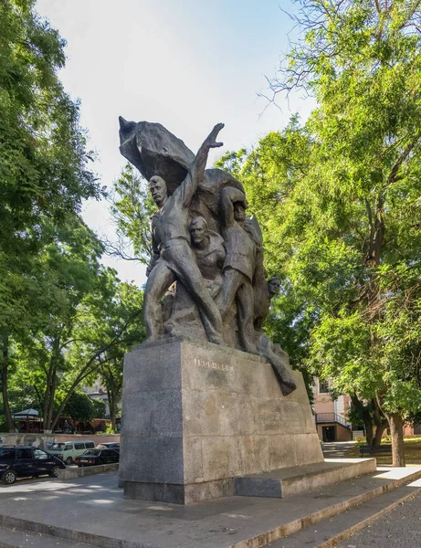 Odessa Ucrânia 2018 Monumento Aos Marinheiros Batalhão Potemkin Que Apoiaram — Fotografia de Stock