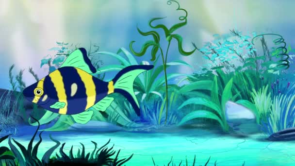 Blue Yellow Aquarium Fish Floats Aquarium Handmade Animation Looped Motion — Stock Video